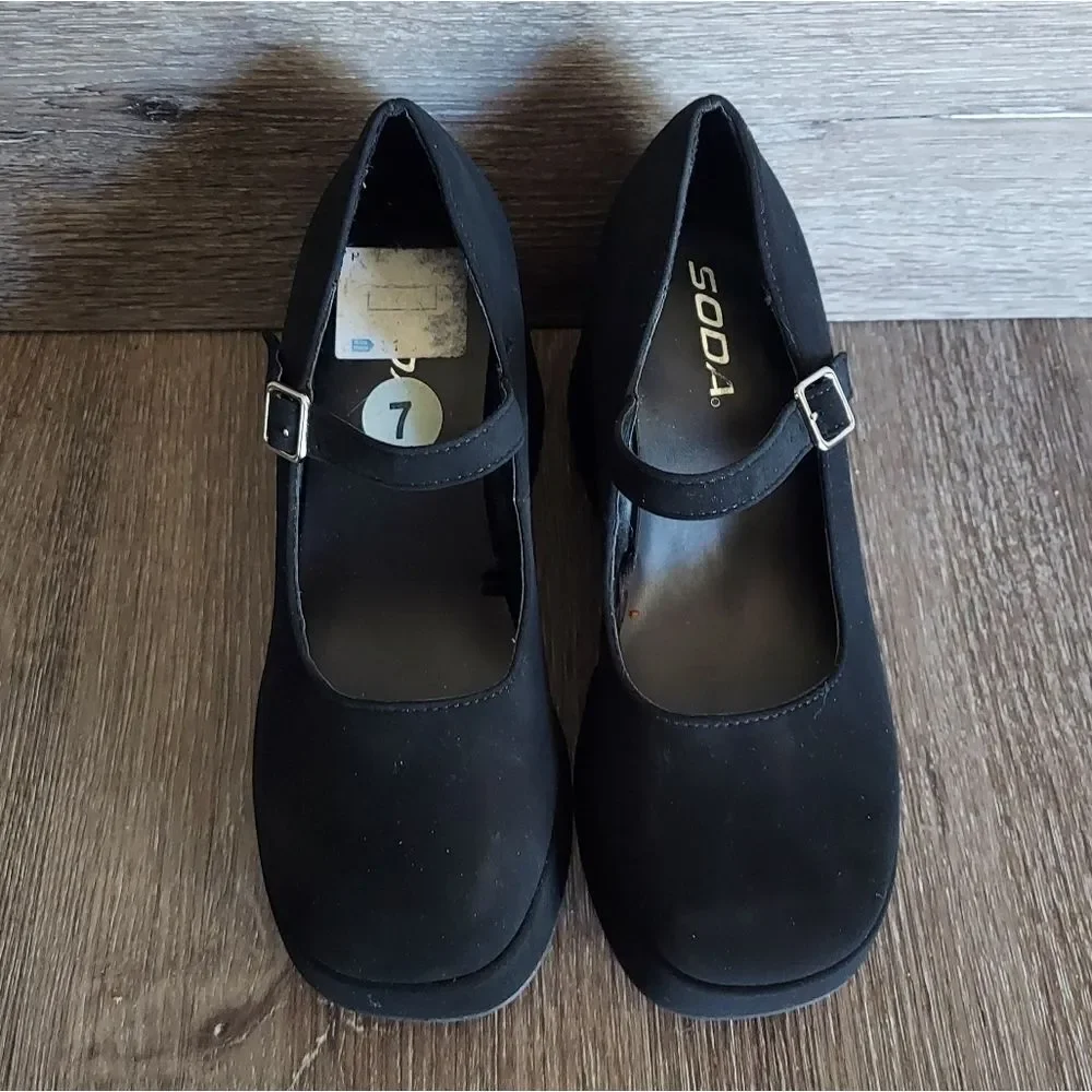 Black Mary Jane Platform Wedges - Women Shoes